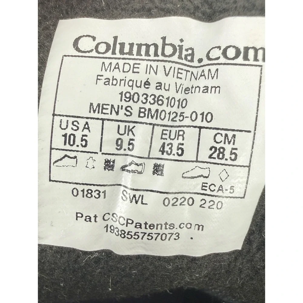Columbia Mens Fairbanks Rover Boots Omni-Heat Black Gum Sz 10.5 Outdoor Gorpcorr